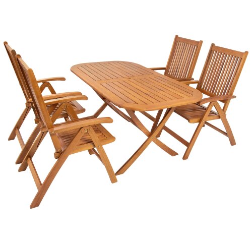 IND-70079-BASE5Q Gartenmöbel Set Bangor Garten Garnitur Sitzgruppe aus Holz 5-teilig Tisch quadrtaisch 4 x Stuhl klappbar