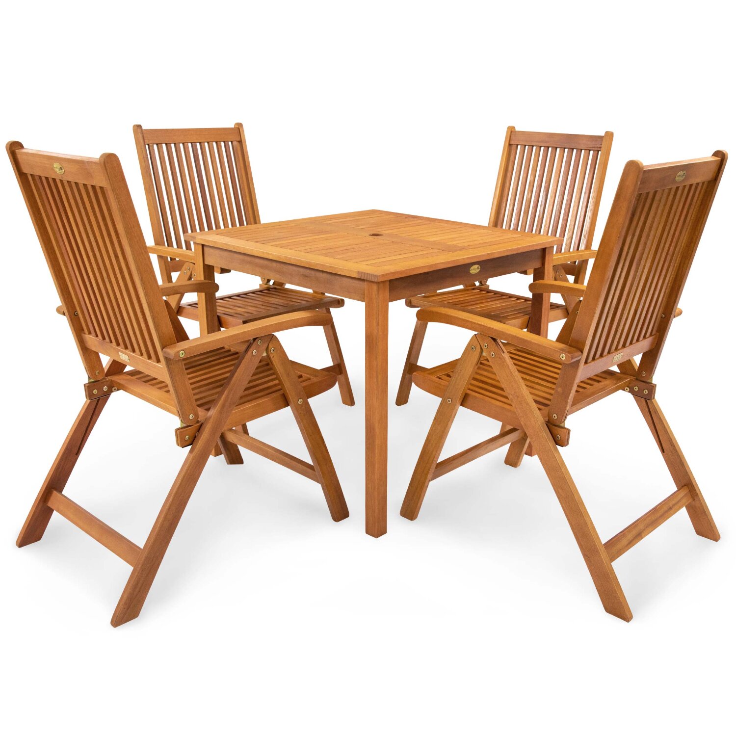 IND-70079-BASE5Q Gartenmöbel Set Bangor Garten Garnitur Sitzgruppe aus Holz 5-teilig Tisch quadrtaisch 4 x Stuhl klappbar