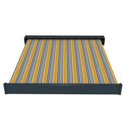 PARAMONDO Kassettenmarkise Line | 500 x 300 cm | Farbe: gelb-grau-blau | Gestell: anthrazit matt | inkl. Funkmotor