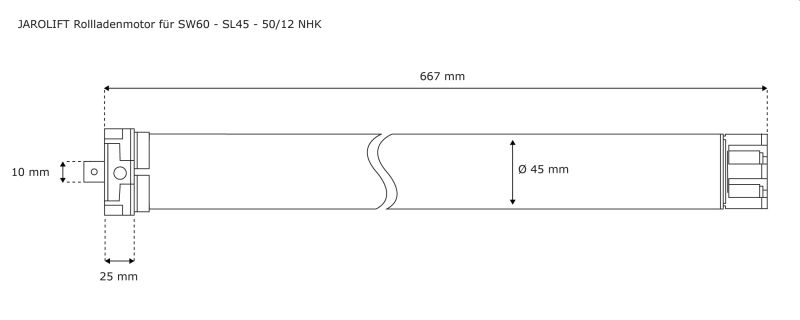 Die Abmessungen des Rolladenmotor Jarolift SL45 50/12 NHK